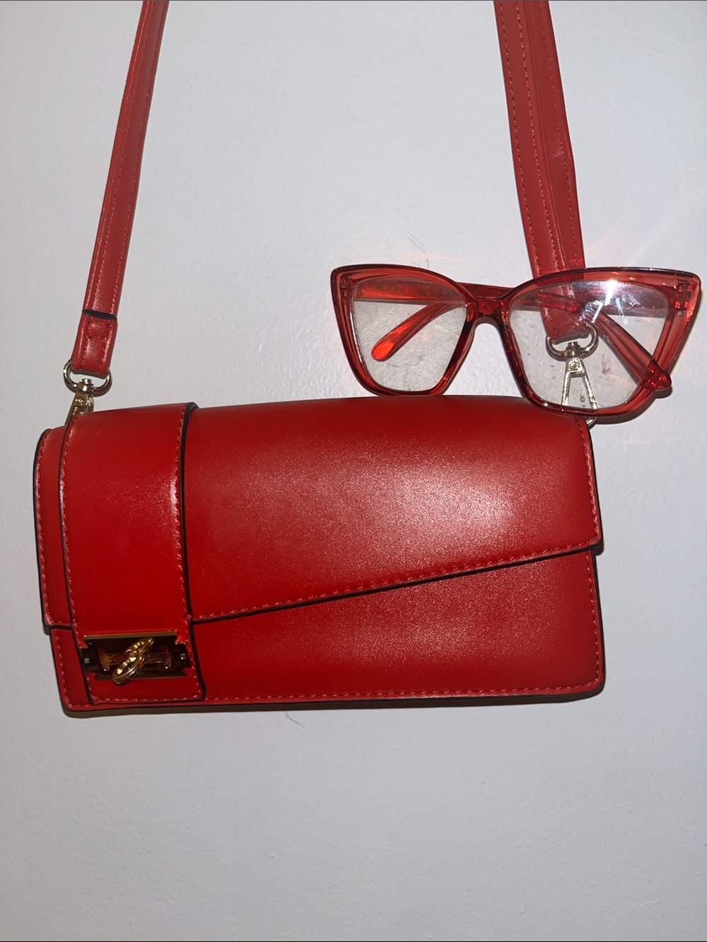 Red Leather Crossbody Bag - Sleek Everyday Shoulder Bag